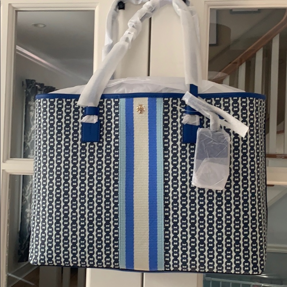 NWT Tory Burch Blue Bondi Gemini Link Tote Bag